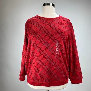 Sweatshirt Fleece Plaid, Red 1X & 3X